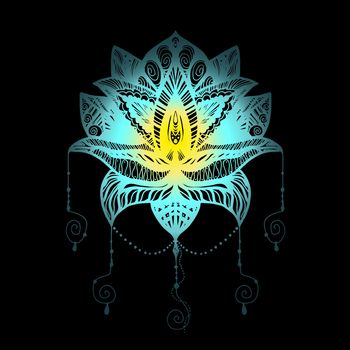 Flower Lotus. Magic symbol for print, tattoo, coloring book,fabric, t-shirt, cloth in boho style. Tribal lotus design. Vector