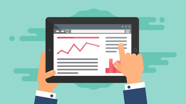 Web Template and Elements for site of blog and infographics on tablet or reader. Vector