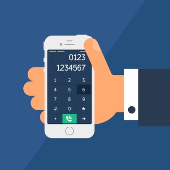 Social Life with Smartphone Dial. Telephone in hand and smartphone screen with number in flat minimalistic style. Vector