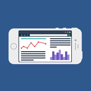 Adaptive Web Phone Template and Gadget Elements for site of blog and infographics on Smartphone. Vector