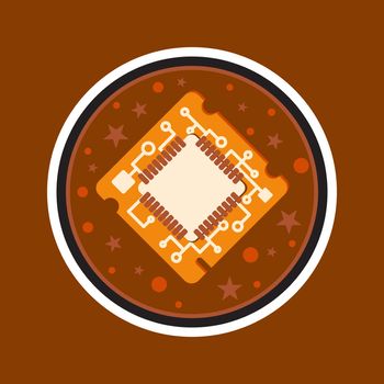 Computer Processor Chip. Symbol of programmer hard work, system administrator activities, scientific innovation, technical advancements and robotics. High tech microprocessor. Vector