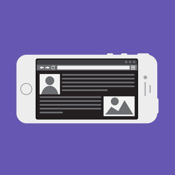 Adaptive Web Phone Template and Gadget Elements for site of blog and infographics on Smartphone. Vector