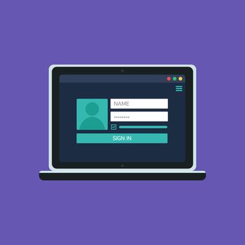 Web Template and Elements for site form of login to account on computer. Vector