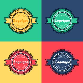 Vintage badge and label templates set in green, yellow, red and blue colors. Design logotype elements. Retro tag emblem. Vector