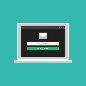 Web Template and Elements for site form of email subscribe, newsletter on computer. Vector