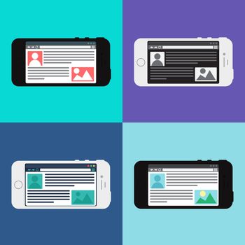 Adaptive Web Phone Template and Gadget Elements for site of blog and infographics on Smartphone. Vector