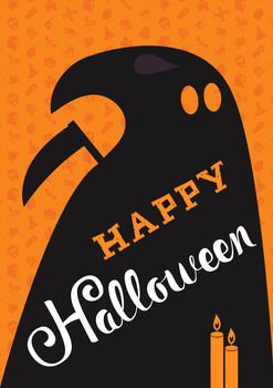 Happy Halloween Lettering with candles, death. Trick or treat concept for print, fabric, greeting, card, banner, t-shirt. Poster with halloween text. Vector