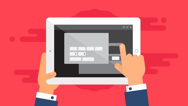 Web Template and Elements for site form of online shopping and enter card data on tablet. Vector
