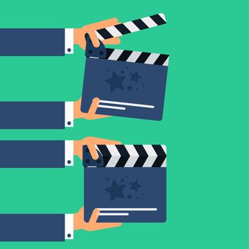 Flat movie clapperboard symbol. Stylish blank movie clapperboard elements. Vector
