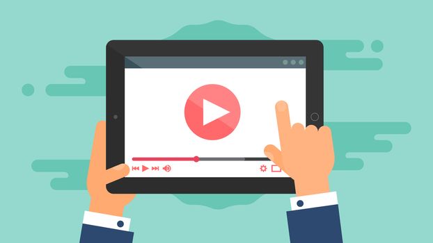 Web Template and Elements for site form of watching online video on tablet. Vector