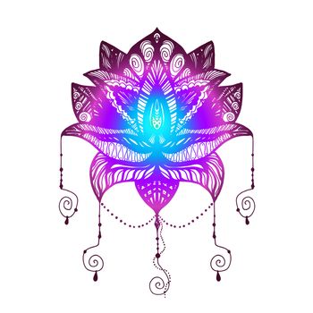 Flower Lotus. Magic symbol for print, tattoo, coloring book,fabric, t-shirt, cloth in boho style. Tribal lotus design. Vector