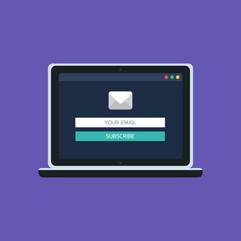 Web Template and Elements for site form of email subscribe, newsletter on computer. Vector