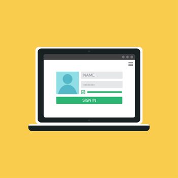 Web Template and Elements for site form of login to account on computer. Vector
