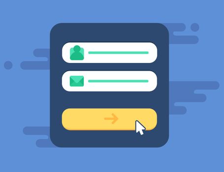 Web Template and Elements for site form of email subscribe, newsletter or login to account, submit. Vector