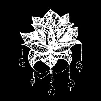 Flower Lotus. Magic symbol for print, tattoo, coloring book,fabric, t-shirt, cloth in boho style. Tribal lotus design. Vector