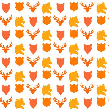 Wildlife seamless pattern. Zoo ornament for print, fabric, cloth, child items and wrap. Nature fauna wallpaper. Silhouettes head animals background. Vector