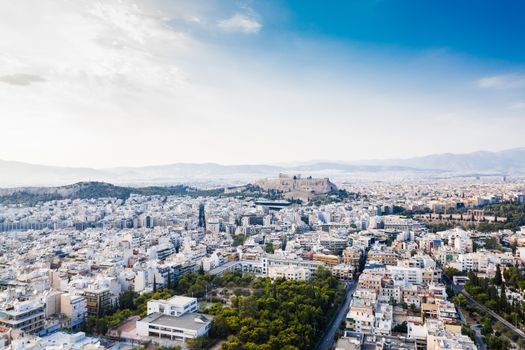 Aerial view of Acropolis and the city center of the Greek capital