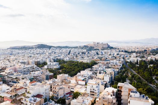 Aerial view of Acropolis and the city center of the Greek capital