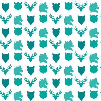 Wildlife seamless pattern. Zoo ornament for print, fabric, cloth, child items and wrap. Nature fauna wallpaper. Silhouettes head animals background. Vector