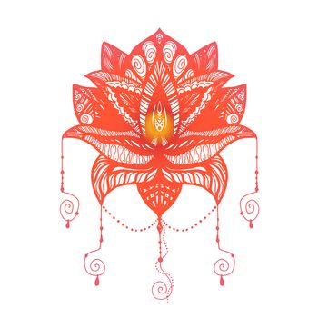 Flower Lotus. Magic symbol for print, tattoo, coloring book,fabric, t-shirt, cloth in boho style. Tribal lotus design. Vector