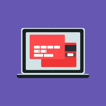 Web Template and Elements for site form of online shopping and enter card data on notebook. Vector