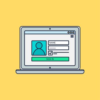Web Template and Elements for site form of login to account on computer. Vector