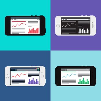 Adaptive Web Phone Template and Gadget Elements for site of blog and infographics on Smartphone. Vector