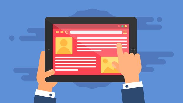 Web Template and Elements for site of blog and infographics on tablet or reader. Vector