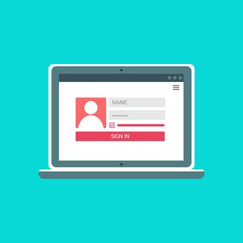 Web Template and Elements for site form of login to account on computer. Vector