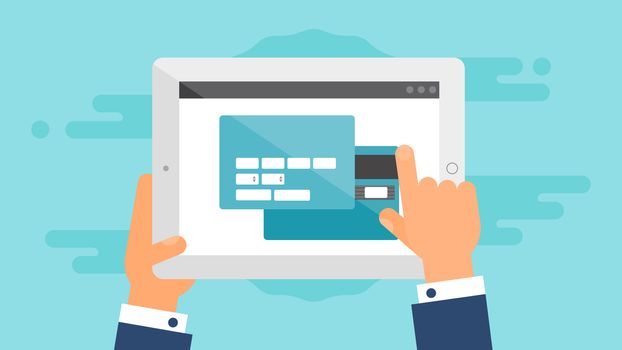 Web Template and Elements for site form of online shopping and enter card data on tablet. Vector