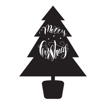 Merry Christmas Lettering in Christmas tree. Happy New Year illustration. Xmas Design Label Elements for holiday invitation, greeting, card and headline, title, sticker, emblem, print, magnet. Vector
