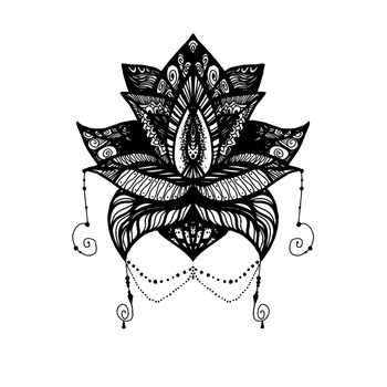 Flower Lotus. Magic symbol for print, tattoo, coloring book,fabric, t-shirt, cloth in boho style. Tribal lotus design. Vector