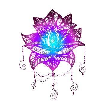 Flower Lotus. Magic symbol for print, tattoo, coloring book,fabric, t-shirt, cloth in boho style. Tribal lotus design. Vector