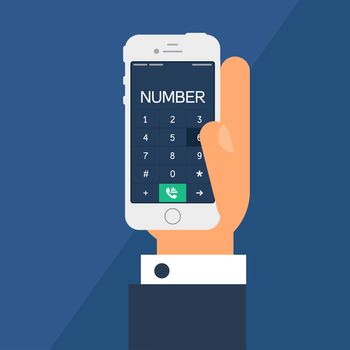 Social Life with Smartphone Dial. Telephone in hand and smartphone screen with number in flat minimalistic style. Vector
