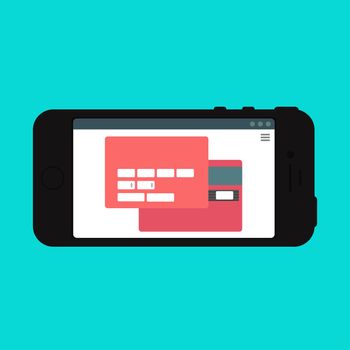 Adaptive Web Phone Template and Gadget Elements for site form of online shopping and enter card data on Smartphone. Vector