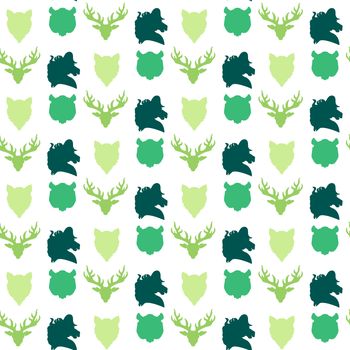 Wildlife seamless pattern. Zoo ornament for print, fabric, cloth, child items and wrap. Nature fauna wallpaper. Silhouettes head animals background. Vector