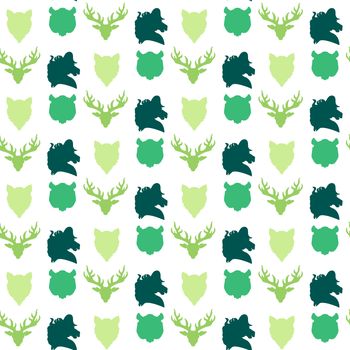 Wildlife seamless pattern. Zoo ornament for print, fabric, cloth, child items and wrap. Nature fauna wallpaper. Silhouettes head animals background. Vector