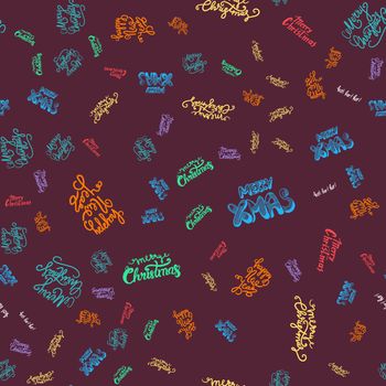 Merry Christmas Seamless Pattern With Hand Drawn Lettering. Xmas Design Label Elements for holiday invitation, greeting, card and fabric, backdrop, sticker, wallpaper, print. Vector