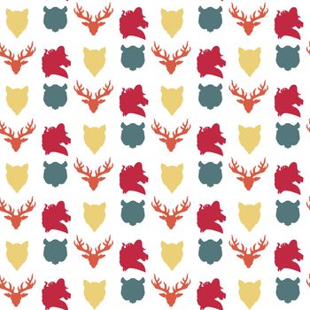 Wildlife seamless pattern. Zoo ornament for print, fabric, cloth, child items and wrap. Nature fauna wallpaper. Silhouettes head animals background. Vector