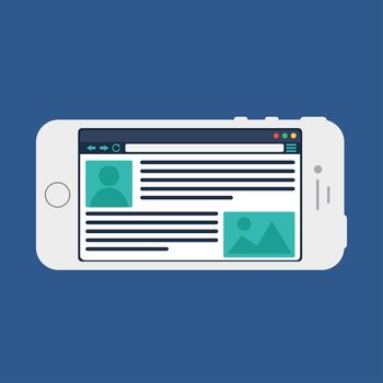 Adaptive Web Phone Template and Gadget Elements for site of blog and infographics on Smartphone. Vector