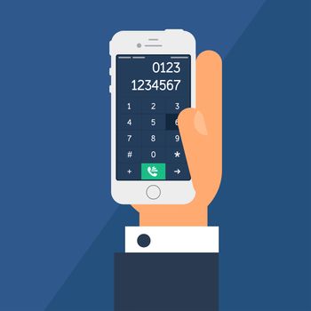 Social Life with Smartphone Dial. Telephone in hand and smartphone screen with number in flat minimalistic style. Vector