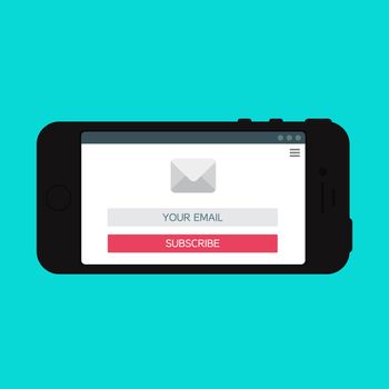 Adaptive Web Phone Template and Gadget Elements for site form of email subscribe, newsletter on Smartphone. Vector