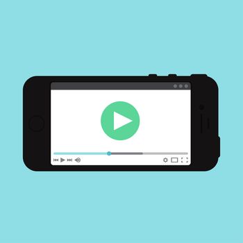 Adaptive Web Phone Template and Gadget Elements for site form of watching online video on smartphone. Vector