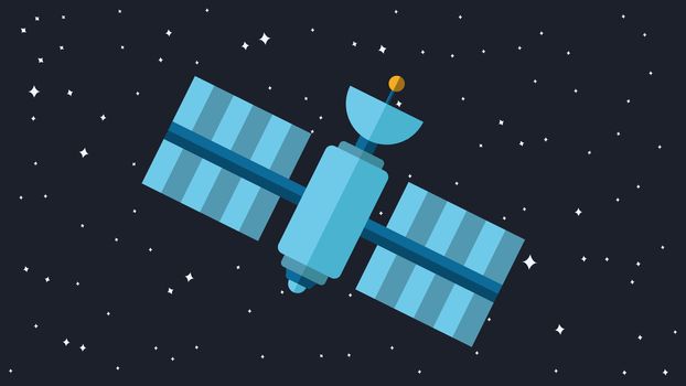 Satellite Illustration. Orbiting Space Station. Modern Cosmos Satellite. Vector