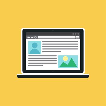 Web Template and Elements for site of blog and infographics on computer. Vector