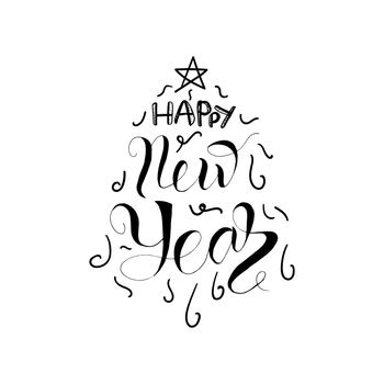 Merry Christmas Hand Drawn Lettering. Happy New Year illustration. Xmas Design Label Elements for holiday invitation, greeting, card and headline, title, sticker, emblem, print, magnet. Vector