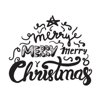Merry Christmas Hand Drawn Lettering. Happy New Year illustration. Xmas Design Label Elements for holiday invitation, greeting, card and headline, title, sticker, emblem, print, magnet. Vector