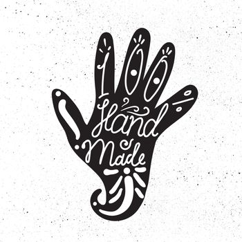 Badge template with 100 handmade product symbol. Vintage sticker with text 100 hand made. 100 Percents Hand Made Design Element, Label, Insignia, Tag, Emblem. Vector
