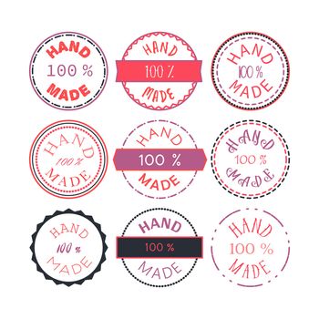 Badge template with 100 handmade product symbol. Vintage sticker with text 100 hand made. 100 Percents Hand Made Design Element, Label, Insignia, Tag, Emblem. Vector
