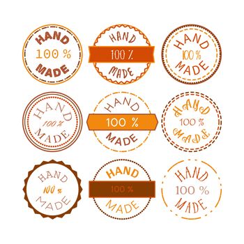 Badge template with 100 handmade product symbol. Vintage sticker with text 100 hand made. 100 Percents Hand Made Design Element, Label, Insignia, Tag, Emblem. Vector